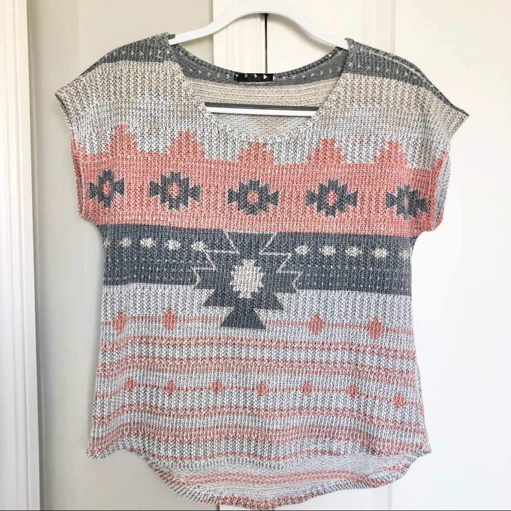 Blu Planet Aztec Knit Top Short Sleeves